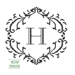 Instant Download Cross Stitch Pattern black Monogram Initial Alphabet H letter H Gift Home Decor House Warming Wedding Anniversary