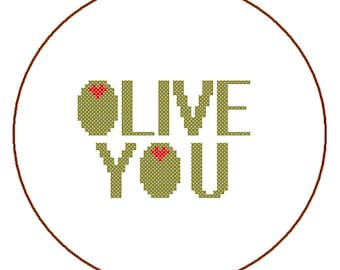 Modern Cross Stitch Pattern Olive you valentine cross stitch pattern Couple Love heart Gift wedding Anniversary Decor red card