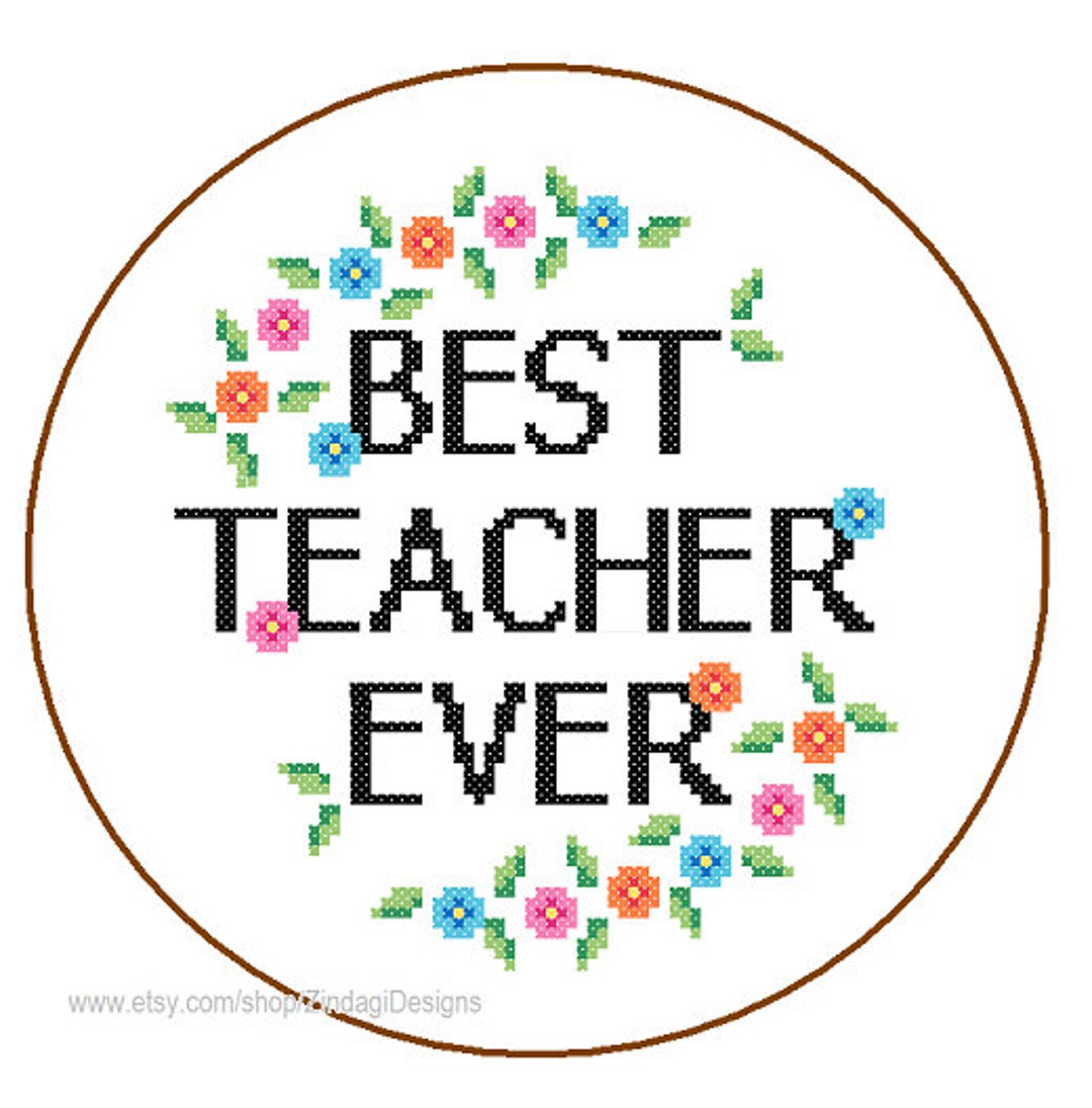 Teacher Cross Stitch Pattern Instant Download Best Teacher Ever ...