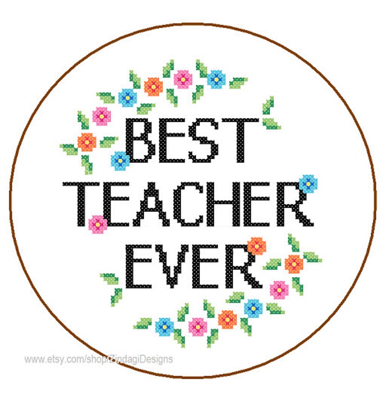 Teacher cross stitch Pattern Instant Download Best Teacher Ever colourful quote gift school love teacher cross stitch image 1