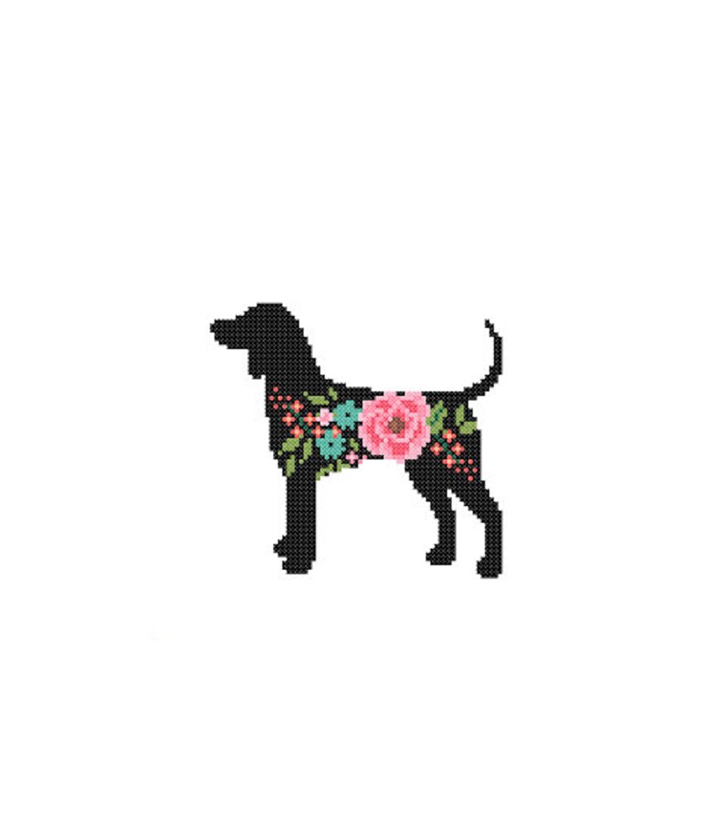 Coon Hound Silhouette Cross Stitch Pattern floral roses Pet animal wall art Coon Hound Dog cross stitch Coon Hound Blue Tick modern gift image 2