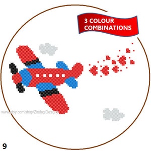Instant Download airplane Cross Stitch Pattern 3 colour combinations aeroplane red blue yellow gray green brown wall cushions gift aircraft