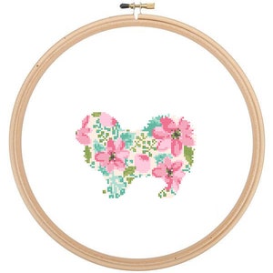 Pekingese Silhouette Cross Stitch Pattern Floral Water color effect Pet animal wall art Pekingese cross stitch modern gift