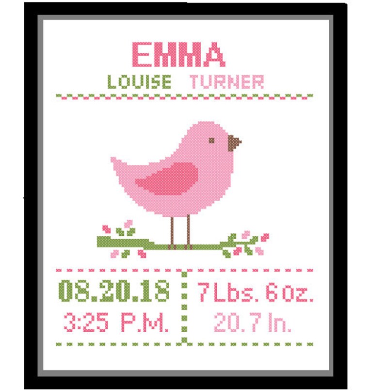 Custom Pattern Cross Stitch Birth Announcement Cross Stitch Etsy