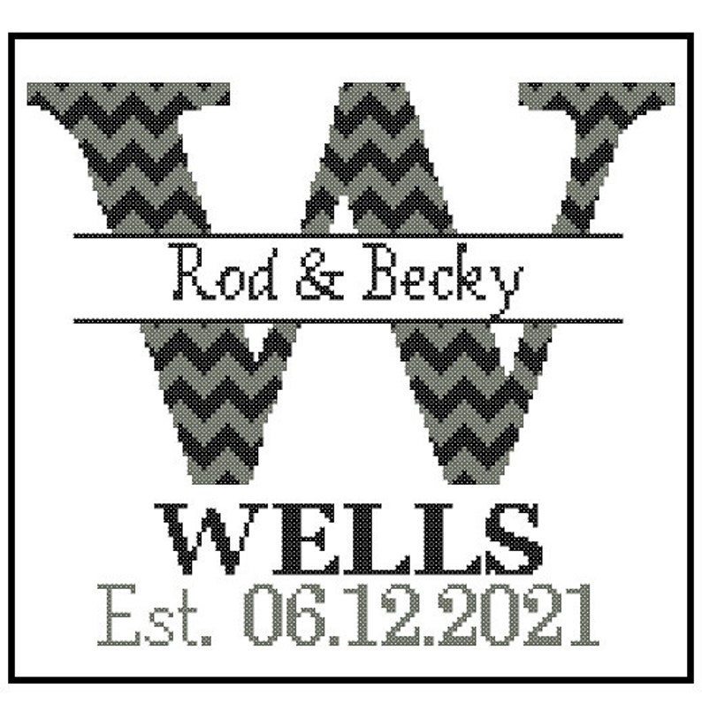 1 custom Monogram Cross Stitch Pattern Modern Initial Family Name Wedding Gift House Warming chevron Wedding Record Anniversary Home Decor image 8