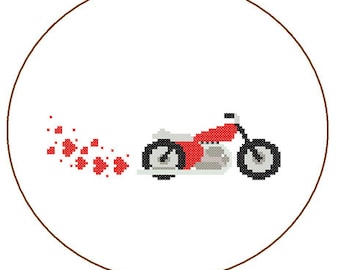 Instant Download Motorcycle Cross Stitch Pattern bike motorbike red black gray nursery boy art wall cushions gift transport