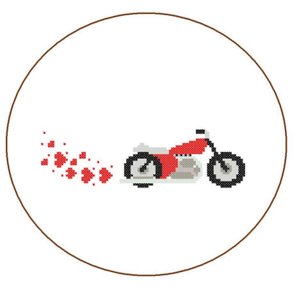 Instant Download Motorcycle Cross Stitch Pattern bike motorbike red black gray nursery boy art wall cushions gift transport