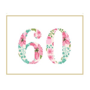 Bloemen 60 kruissteekpatroon 60e verjaardag kruissteek 60e verjaardag kruissteek Verjaardag Huwelijksverjaardag Zestig