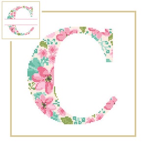 Floral Monogram C Cross Stitch Pattern C Initial C Letter cross stitch Baby birth nursery split letter cross Wedding Anniversary Wedding image 1