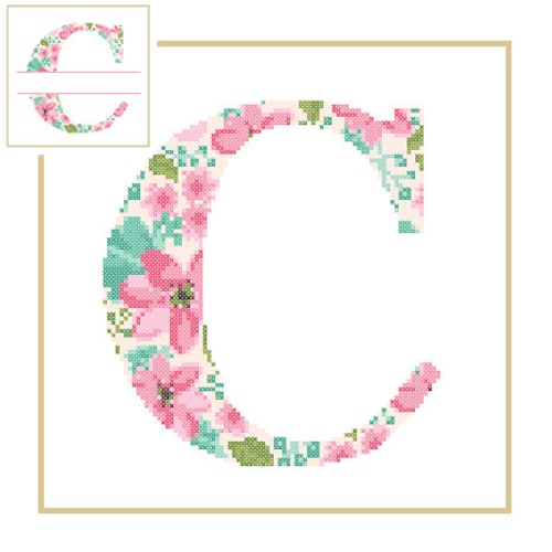 Letter c Letter Cross Stitch Pattern Flower Etsy