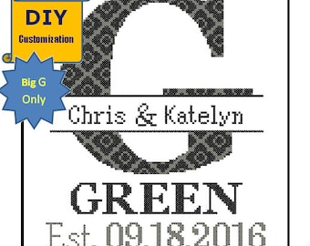 Instant Download DIY customizable Pattern Monogram Cross Stitch G Initial Family Name Wedding Gift House Warming Wedding Record Anniversary