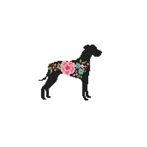 Natural ears Great Dane Silhouette Cross Stitch Pattern Floral Pet animal wall art Dog cross stitch modern trendy great gift image 2