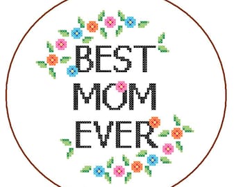 mothers day cross stitch Pattern Instant Download Best Mom Ever cute and colourful quote DIY mothers day gift mama love cushions orange blue