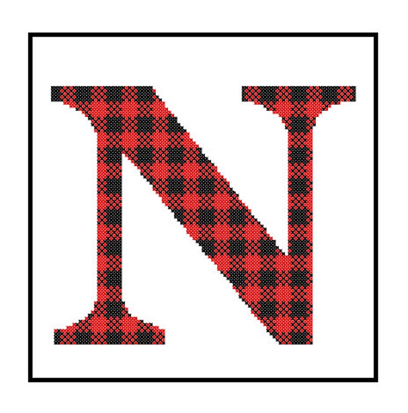 Buffalo Plaid Monogram N Cross Stitch Pattern N Initial N Letter cross stitch Wedding Gift split letter cross Wedding Record Anniversary image 4