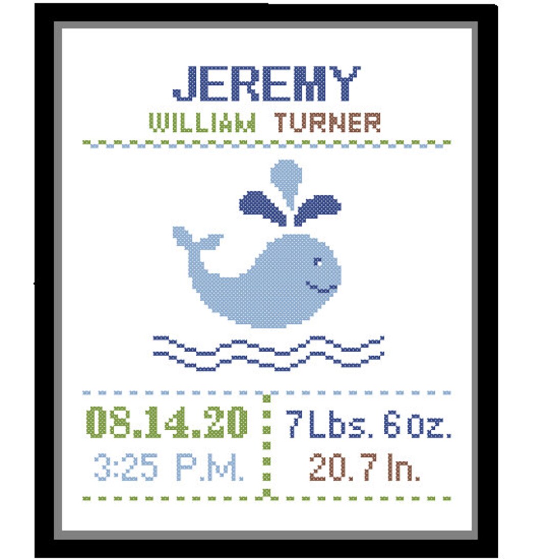 1 Cross Stitch Custom Pattern Baby Boy Personalised Birth Announcement