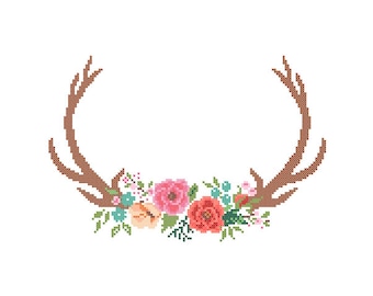 Modern Deer Cross Stitch Pattern cross stitch Floral Antler theme Deer Antlers cross stitch Stag Antlers cross stitch pattern