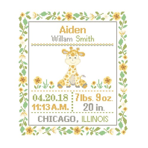 Birth Announcement Baby Cross Stitch Pattern Fox Cross Stitch Etsy