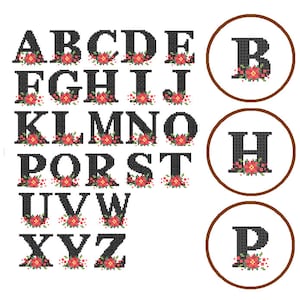 Poinsettia Small Monogram cross stitch Modern monogram Cross Stitch Pattern Christmas Ornaments cross stitch Floral mini ornaments