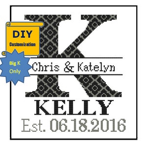Monogram Letter Kelly Instant Download DIY Customizable K Initial Monogram Cross Stitch ...