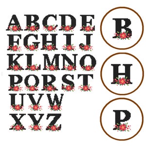 Small Monogram cross stitch Modern Poinsettia monogram Cross Stitch Pattern Christmas Ornaments cross stitch Floral mini ornaments