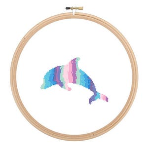 Dolphin Cross Stitch Pattern blue pink wall art sea life modern cross stitch nautical ocean great gift