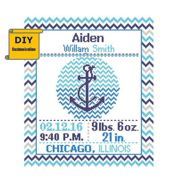 cross stitch nautical birth record