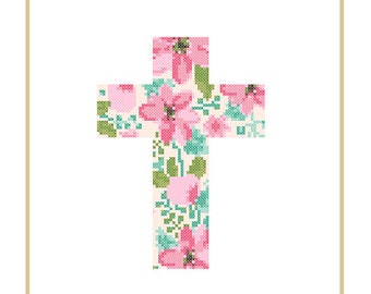 Floral Christian Cross - cross stitch Pattern Holy cross Christening Baptism religious cross stitch Christmas easter cross stitch