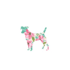 Jack Russell Silhouette Cross Stitch Pattern Floral Water color effect Pet animal wall art English Dog cross stitch modern trendy great gift image 2