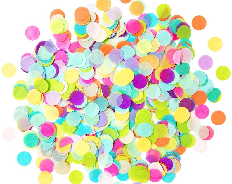 Tissue Paper Confetti Rainbow Party Mix Hot Pink Orange Yellow Mint Purple Circus 1 Circle Handmade Hand Cut Choose 5 oz or 1
