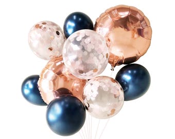 Navy Blush and Rose Gold Balloons ( Balloon Bouquet Bundle ) - Fall / Autumn Wedding Decor