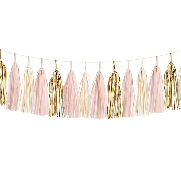 Blush Roze & Goud DIY Kwastje Slinger Kit - Bruiloft Decor / Bruids Douche Decor / Eerste Verjaardag Fotoshoot Papier Tassle Decor Ballon Staarten