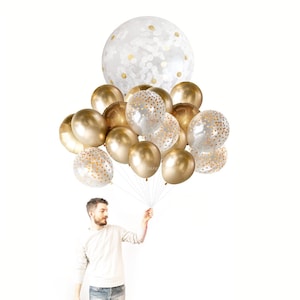 Gouden ballon boeket (grote ballon bundel met Confetti ballonnen) - koper herfst / najaar bruiloft Decor ideeën / Bachelorette Decor