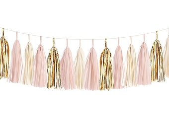 Blush Pink & Gold DIY Tassel Garland Kit - Wedding Decor / Bridal Shower Decor / First Birthday Photoshoot Paper Tassle Decor Balloon Tails