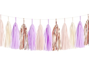 Lilac & Rose Gold Tassel Garland - DIY Kit - Great for Princess Party Ideas Unicorn Birthday Party Ideas or Kids Birthday Party