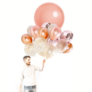 Rose Gold Ballon Bouquet (Grote Ballon Bundel met Confetti Ballonnen) - Koperen Herfst / Herfst Bruiloft Decor Ideeën / Bachelorette Decor