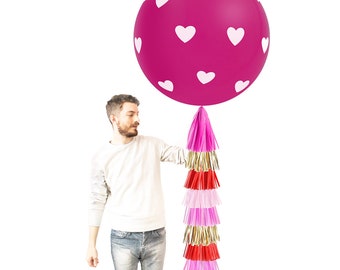 Valentine's Day Balloon with Tassels - Latex Balloon - Red Pink Gold Tassle Garland Shower Photoshoot Decoration