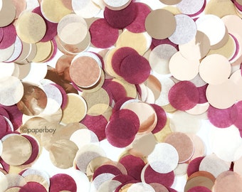 Tissue Paper Confetti - Mulled Wine - Metallic Rose Gold Burgundy Muted Fall - 1" Circle One Inch Handmade Hand Cut - Choose .5 oz or 1 oz