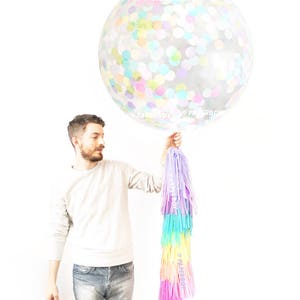 Giant Confetti Balloon - Jumbo Balloon Tassel / Birthday / Unicorn Party Decorations / Pastel Rainbow Fringe / Mermaid Party Decor