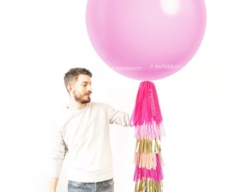 Pink Balloon with Tassel Tail Fringe - Latex Balloon - Light Hot Pink Gold Tassle Garland Wedding Shower Photoshoot Decoration Pink Party