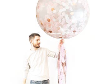 Giant Confetti Balloon - Blush and Rose Gold / Jumbo Balloon Tassel / Birthday Decorations / Fringe / Wedding Balloons