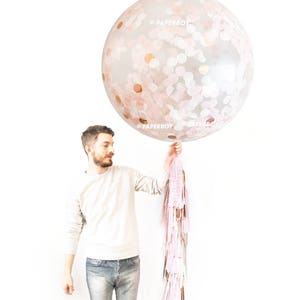 Giant Confetti Balloon - Blush and Rose Gold / Jumbo Balloon Tassel / Birthday Decorations / Fringe / Wedding Balloons