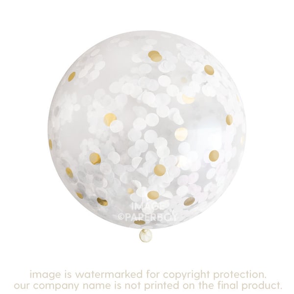 White and Gold Confetti Balloon — ( Jumbo Giant Balloons Wedding Balloons White and Gold Wedding Decor Bridal Shower Decorations )