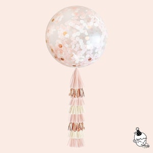 Blush & Rose Gold Giant Confetti Balloon with DIY Tassels (Jumbo Bridal Shower, Wedding, Baby Shower, or Birthday Decoration)