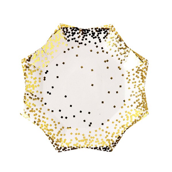 Gold Confetti Small Paper Plates by Meri Meri - Modern and Chic Christmas & New Years Eve Party Gold Foil Plate Little Star Toot Sweet