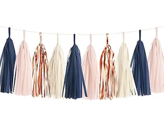 Navy Blush Rose Gold Tassel Garland DIY Kit - Light Pink, Ivory, Wedding Shower Tissue Paper Tassle Decor Balloon Tails Spring Wedding Ideas
