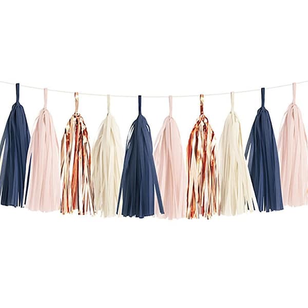 Navy Blush Rose Gold Tassel Garland DIY Kit - Light Pink, Ivory, Wedding Shower Tissue Paper Tassle Decor Balloon Tails Spring Wedding Ideas