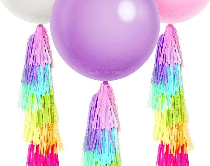Large Balloon & Tassel Tail Neon Rainbow 36 Inch Round Purple