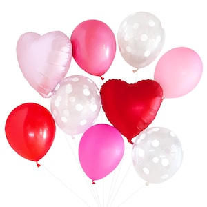 Valentine&#39;s Day Balloons ( Balloon Bouquet Bundle ) - Valentines Day Ideas (Red and Pink Hearts)