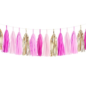 DIY Pink and Gold Ombre Tissue Tassel Garland Kit - Pink, Hot Pink, Blush and Metallic Mylar Balloon Tails Baby Girl Nursery Room Decor