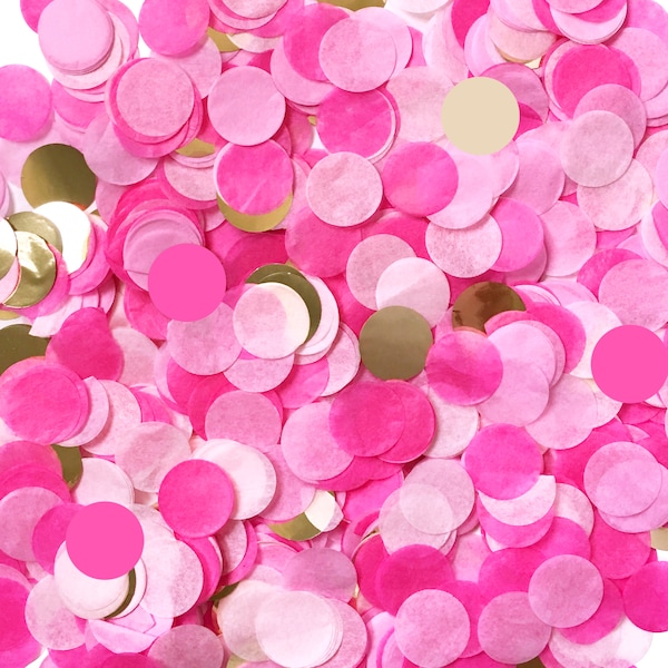 Pink Confetti - Tissue Paper Confetti - Pink & Metallic Gold - 1" Circle - Handmade Hand Cut - Choose .5 oz or 1 oz